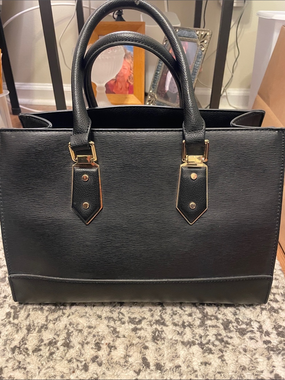 Aldo Black Structured Leather Top-Handle purse with Gold Accents(never used)